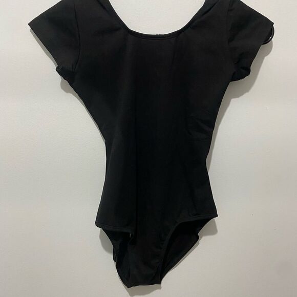 Black Bodysuit with Cap Sleeves and Scoop Neckline - Picture 4 of 4